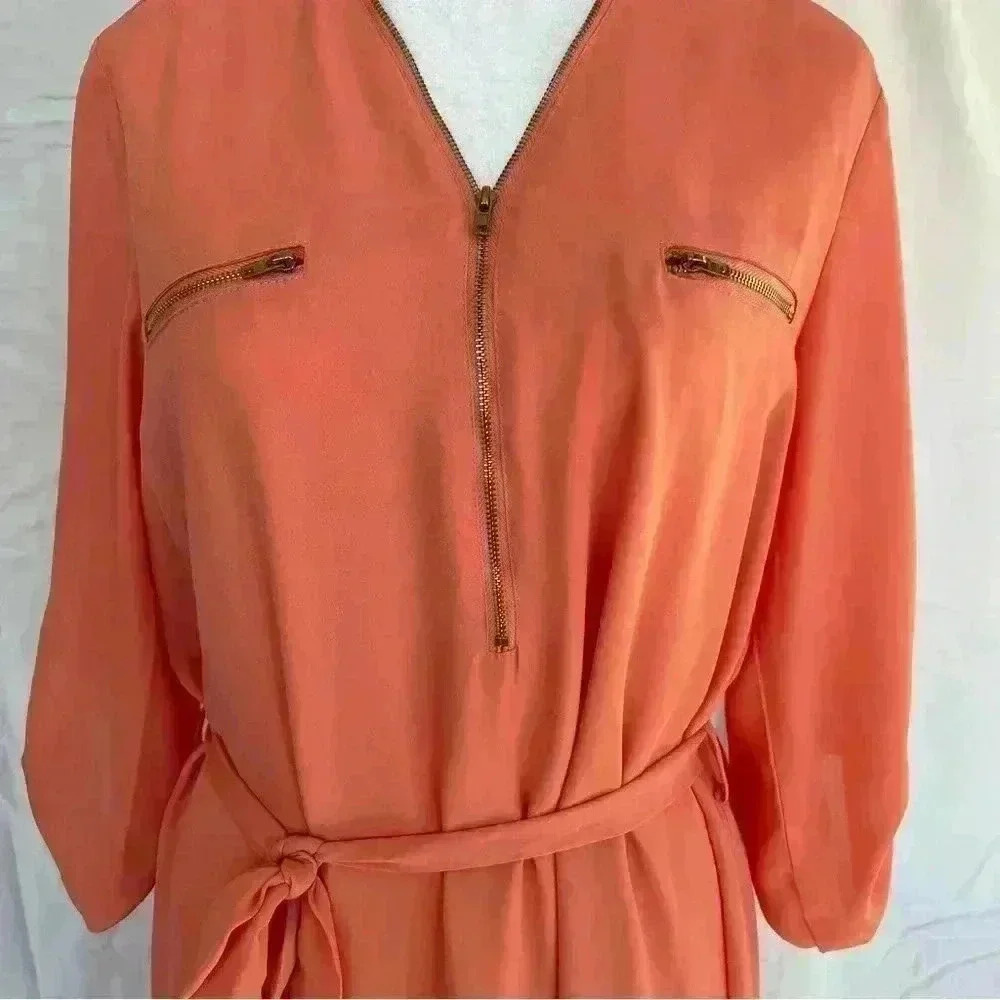 YA Los Angeles coral dress with belt and gold zipper detail. - Picture 5 of 8